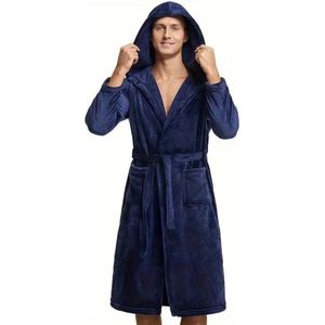 Livano Badjas - Fleece - Katoen - Badstof - Sauna - Hamam - Wafel - Bathrobe - Duster - Ochtendjas - Kimono - Blauw Heren