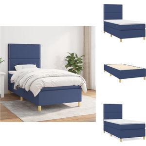 vidaXL Boxspringbed - Comfort - Bed - 203 x 83 x 118/128 cm - Blauw - Stof - Pocketvering matras - 80 x 200 x 20 cm - Wit en blauw - Schuim - Topmatras 80 x 200 x 5 cm - Wit - Levering bevat- bedframe - hoofdeind - matras - topmatras - Bed
