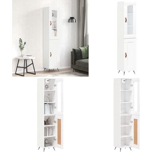 vidaXL Hoge kast 34,5x34x180 cm bewerkt hout wit - Hoge Kast - Hoge Kasten - Dressoir - Buffetkast