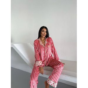 Fluwelen- Dames Pyjama Set- Luxe Pyjamaset- Nachtkleding-Gestreept- Maat S