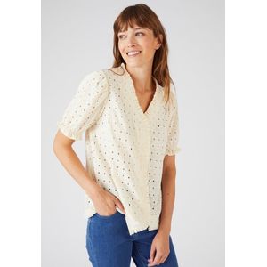 Damart - Blouse in zuiver katoen met broderie anglaise - Dames - Beige - 40