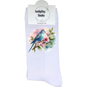 Parkiet - Vogel -Opkikker - Grappige sokken - Valentijns cadeau - Verjaardag cadeau - Sinterklaas cadeau - Leuke sokken - Vrolijke sokken - Kerstfeest - Bloemen - Kerst Sokken - Vaderdag - Moederdag - Kerstcadeau - Socks die Happy maken - 37-44