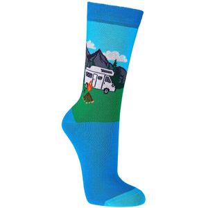 Sokken | grappige sokken dames | grappige sokken heren | happy socks printjes | thema camping | maat 36-41 | per 4 paar | kleur blauw