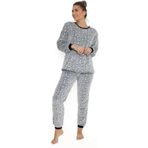 Cocodream dames huispak - fleece - maat S - Panter - donkergrijs/zwart