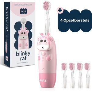 Dutsi - Blinky Raf - Sonische Kindertandenborstel - 0 t/m 6 jaar - Baby Tandenborstel - Met Timer, Lichtshow & Oplaadbaar - Inclusief 4 Opzetborstels & Poetsdiploma - Roze