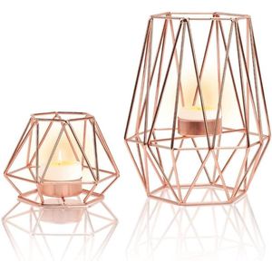 Theelicht Kaarsenhouder - Vintage Design - 2 stuks - Roségoud - Metaal