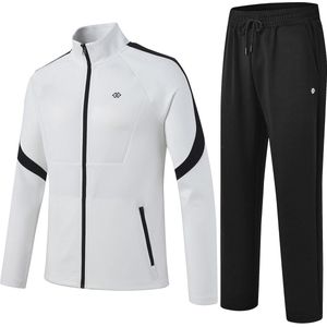 Heren Trainingspak, Joggingpak met Opstaande Kraag en Ritssluiting voor Sportieve Activiteiten, Wit