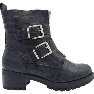 Smile Favorites® Dames Biker boots - Zwart - Imitatieleer - Maat 37 -