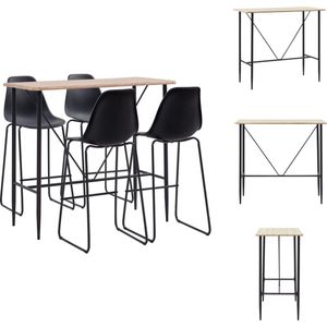 vidaXL Barset Eiken - Bartafel 120x60x110cm - 4 Barstoelen Zwart 48x57x112.5cm - Set tafel en stoelen