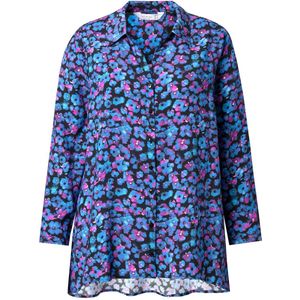 MIAMODA - Dames - Blouse A-lijn strikjesprint lange mouwen - Blauwe bosbes - Maat 56