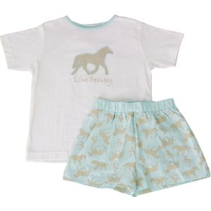 AnnaRebella Meisjes Shortama - 100% Katoen - Licht Bluaw - Maat 128