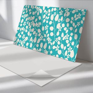 Wallfluent Vinyl Wandpaneel - Plantenpatroon met bloemen Wandpaneel PVC - 100 cm x 50 cm - Turkoois Vinyl Wandpaneel - 1 stuk - Rechthoekig Wandbekleding Vinyl - Bloemen en planten Wandpaneel - Zelfklevend Wandpaneel - Wandpaneel Keuken en Badkamer