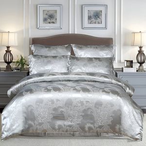 Jacquard Weave 3-Delig Dekbedovertrek Bed Euro Beddengoed Set Voor Dubbele Thuis Textiel Luxe Kussenslopen Slaapkamer Dekbed 220X240 Silver