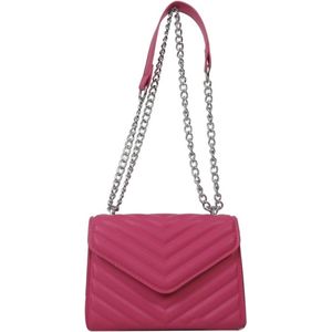 Crossbody tas envelop - Fuchsia/roze - 20 x 14.5 x 7.5 cm - Met magnetische sluiting - Zilveren chain/schouderband - Schoudertas voor vrouwen - Zilveren hardware - Telefoontas - Festival tas - Crossbodytas voor dames