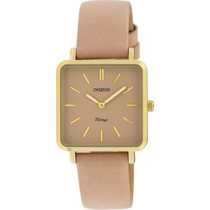 OOZOO Vintage series - goudkleurige horloge met grijs roze leren band - C9942 - Ø29