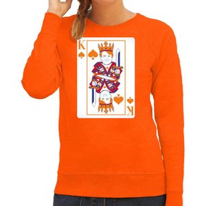 Bellatio Decorations Koningsdag sweater voor dames - kaarten koning - oranje - feestkleding XS