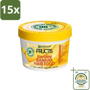 15 x Garnier - Fructis Hair Food Banana - 3-in-1 Haarmasker - Voedend - Droog Haar - 400 ml - Grootverpakking - Haarmasker - Kokosmelk - Macadamia - Droog Haar - Haarvoeding