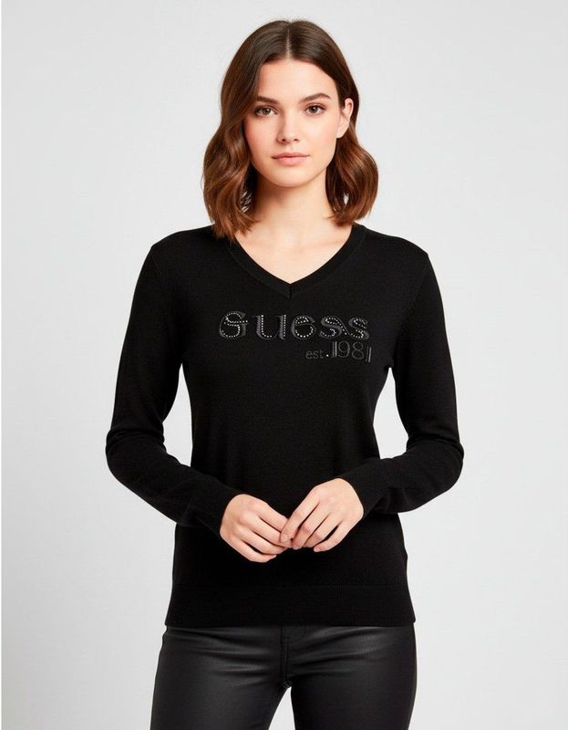 Guess, Dames, Truien, Zwart, Maat: 2XL Viscose,