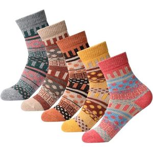 Warme Winter Sokken set - 5 Paar - Maat 35-40 - Print - Huissokken - Wintersokken - Warme Sokken - Winter Sokken - Kerst - Comfortabele Warme Dikke Wintersokken - Stijl 3
