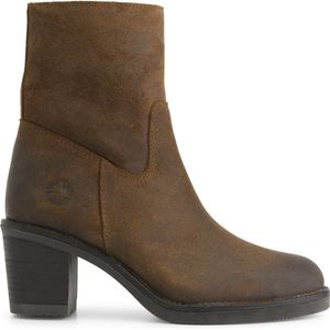 Travelin' Mortain Dames - Suede leren enkellaarzen met hak - Nette schoenen vrouwen - Cognac leer - Maat 42