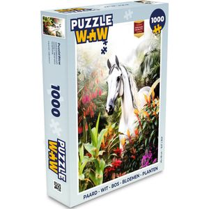 Puzzel Paard - Wit - Bos - Bloemen - Planten - Legpuzzel - Puzzel 1000 stukjes volwassenen