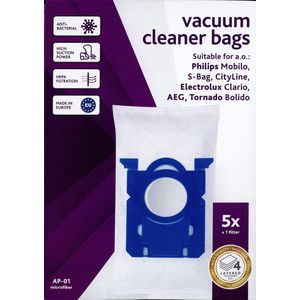 Vacustock stofzuigerzakken - Philips Mobilo, S-BAG, Cityline - Electrolux Clairio, AEG, Tornado Bolido - doos 5 zakken en 1 filter