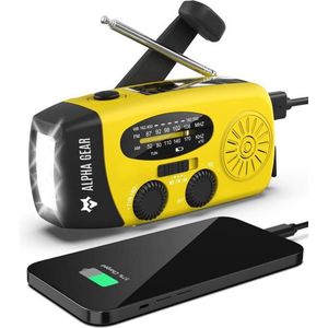 Alpha Gear - Noodradio - Noodpakket Voor Thuis - 2000MaH - Oorlog Situatie - Noodradio Opwindbaar en Batterij- Geel