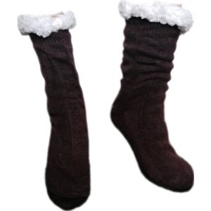 Huissokken - Warme wintersokken - Thermo - Gevoerd - Uniseks - Kleur Donkerbruin - Effen Zonder patroon - Maat 39-46 -Huissokken - Antislip - Cadeau - Vaderdag - Moederdag - Kerst