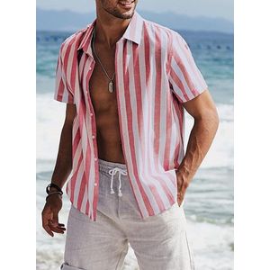 Gestreept overhemd voor heren - korte mouwen - vrijetijdshemd - zomer - casual - regular fit - Rood Wit - S