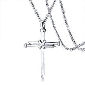Spijker Kruis Heren Ketting met Hanger Zilver Kleurig - Kettingen - Kruisje - Cadeau voor Man - Mannen Cadeautjes