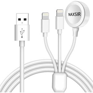 NAXSIR 3-in-1 Magnetische Oplaadkabel – Tegelijkertijd opladen voor 3 Apple-toestellen (iWatch, iPhone & AirPods) | USB-Aansluiting, Compact & Draagbaar voor Reizen