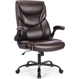 Computergamestoel - ergonomische bureaustoel - zware taakstoel met opklapbare armleuningen - PU-leer - verstelbare draaistoel met wielen - bruin