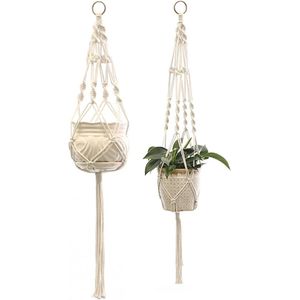 Plantenhanger - Planthanger Set van 2 plantenhangers - bloempot houders - katoenen touw - binnen buiten decoratie