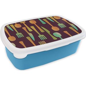 Broodtrommel Blauw - Lunchbox - Brooddoos - Keukengerei - Patroon - Retro - 18x12x6 cm - Kinderen - Jongen