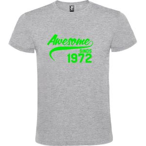 Grijs T-shirt ‘Awesome Sinds 1972’ Neon Groen Maat XS