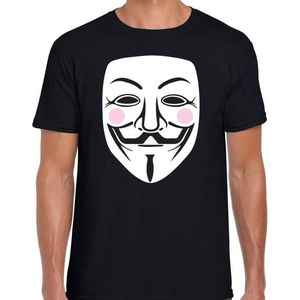 Vendetta masker t-shirt zwart voor heren - V for Vendetta / Anonymous shirt S