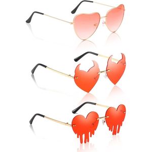 3 stuks onregelmatige randloze zonnebrillen in hartvorm voor hippiekostuum accessoires, novelty feestbril voor mannen, vrouwen en kinderen