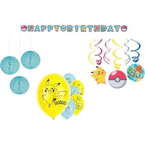 Amscan - Pokemon - Pokémon - Happy birthday slinger - Letterbanner - Swirl plofond decoratie - Honeycomb - Ballonnen - Kinderfeest - Versiering - Verjaardag.