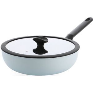 BK Enjoy wok- Ø 28cm - deksel - PFAS vrij - lichtblauw - koelgrepen - ovenbestendig tot 160°