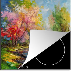 KitchenYeah® Inductie beschermer 60x60 cm - Olieverf - Landschap - Natuur - Kleurrijk - Kookplaataccessoires - Afdekplaat voor kookplaat - Inductiebeschermer - Inductiemat - Inductieplaat mat