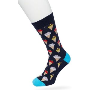 Bonnie Doon Heren Sokken met IJsjes Print maat 40/46 Donker Blauw - Thema Sokken - IJs - Cadeau Sokken - Word je Happy en vrolijk van - Zacht Katoen met Gladde Teennaad - Comfortabel - Perfect Cadeau - Black Iris - BT992130.134