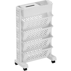 Bewegbare Grote Capaciteit Draaibare Verwijderbare Plastic Praktische Rollende Organisatieplank voor Slaapkamer Woonkamer Thuis School (5 lagen)