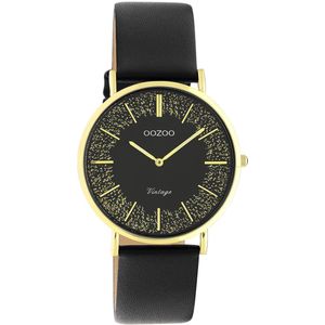 OOZOO Vintage series - goudkleurige horloge met zwarte leren band - C20186 - Ø36