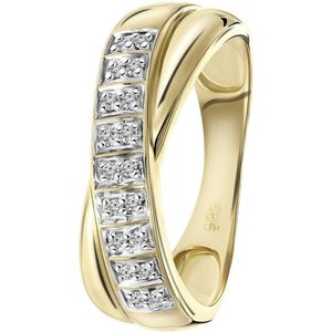 Lucardi Dames Ring met 18 Diamanten 0,08ct - Ring - Cadeau - 14 Karaat Goud - Geelgoud