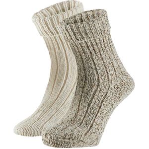 Apollo - Wollen sokken dames - Huissok dames - Beige - 2-Pak - Maat 35/38 - Fluffy sokken - Slofsokken - Huissokken - Warme sokken - Winter sokken