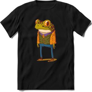 Casual kikker T-Shirt Grappig | Dieren reptiel Kleding Kado Heren / Dames | Animal Skateboard Cadeau shirt - Zwart - XL