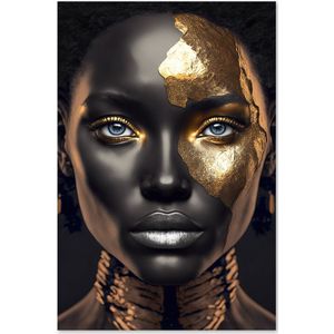 Graphic Message - Print op Dibond Aluminium - Portret Vrouw - Woonkamer - Goud