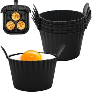 airfryer accessoires-6 stuks-Airfryer eiervorm-airfryer siliconen bakje-BPA-vrij-Geschikt voor alle airfryers-Zwart