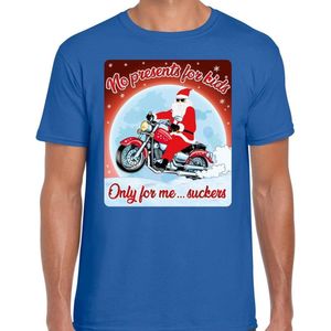 Fout Kerstshirt / t-shirt - No presents for kids only for me suckers - motorliefhebber / motorrijder / motor fan blauw voor heren - kerstkleding / kerst outfit S