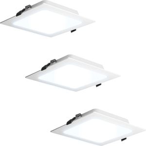 HOFTRONIC - 3-Pack Virginia inbouwspots - 6W - 490 lumen - Extra plat - 6500K daglicht wit - Wit - Vierkant 120x120cm